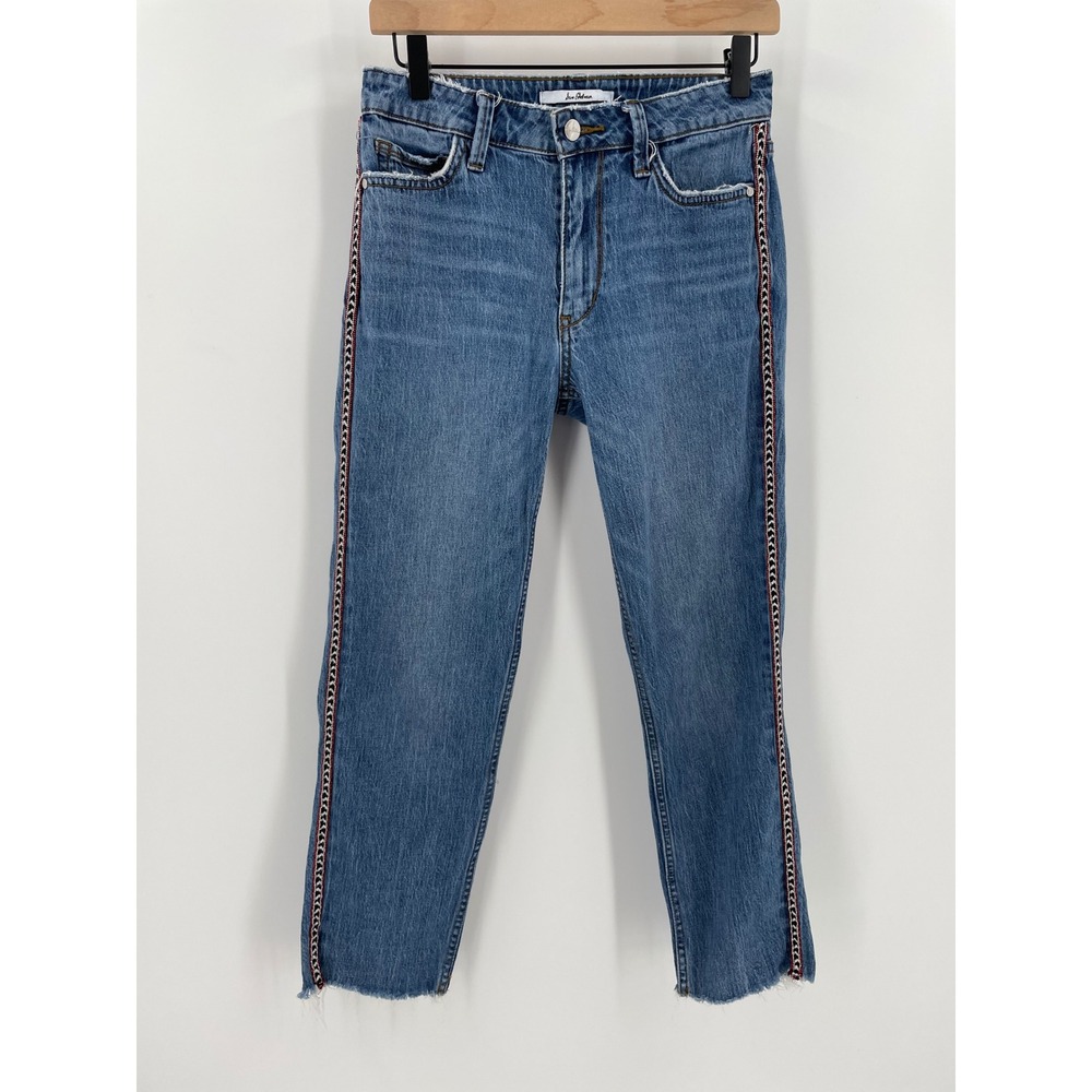 Sam Edelman Mary Jane Jeans 26 High Rise Straight Crop Embroidered Side Stripe